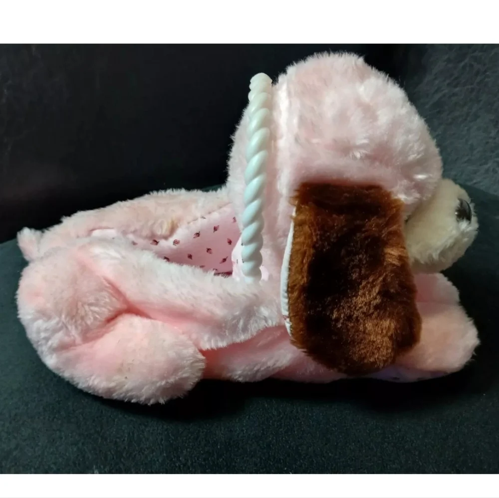 Vintage‎ House Of Lloyd Pink Puppy Dog Stuffed Plush Floral Inside Basket Rare